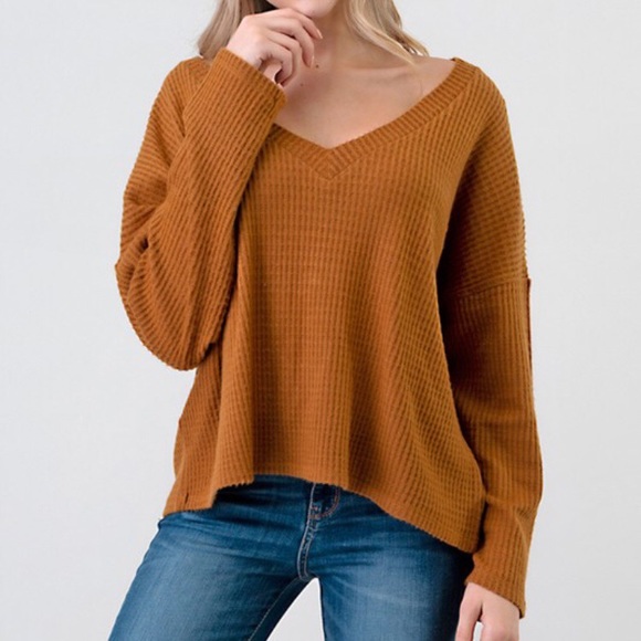 upstyleboutique Tops - Terracota Waffle V- NeckLong Sleeve